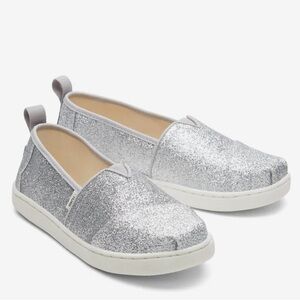 NEW! Toms Youth Alpargata silver glitter girls shoes. Size 4